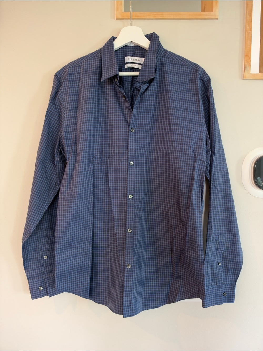 Calvin Klein Men's Blue Navy Micro-Check Button-Down Shirt